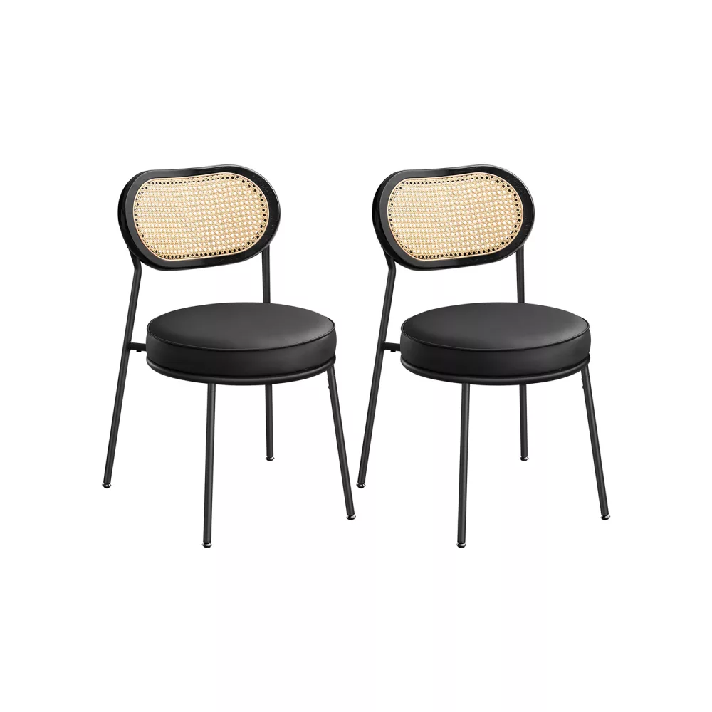 Juego de 2 Sillas de Comedor con Respaldo de Ratán Bobo PE Negro Tinta