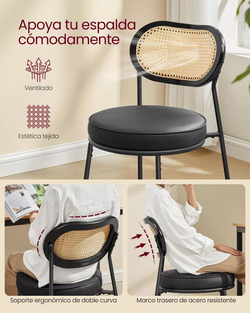Juego de 2 Sillas de Comedor con Respaldo de Ratán Bobo PE Negro Tinta - Imagen 3