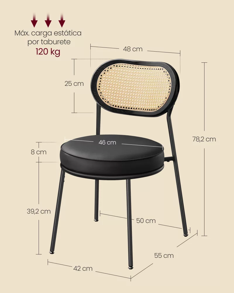 Juego de 2 Sillas de Comedor con Respaldo de Ratán Bobo PE Negro Tinta - Imagen 6