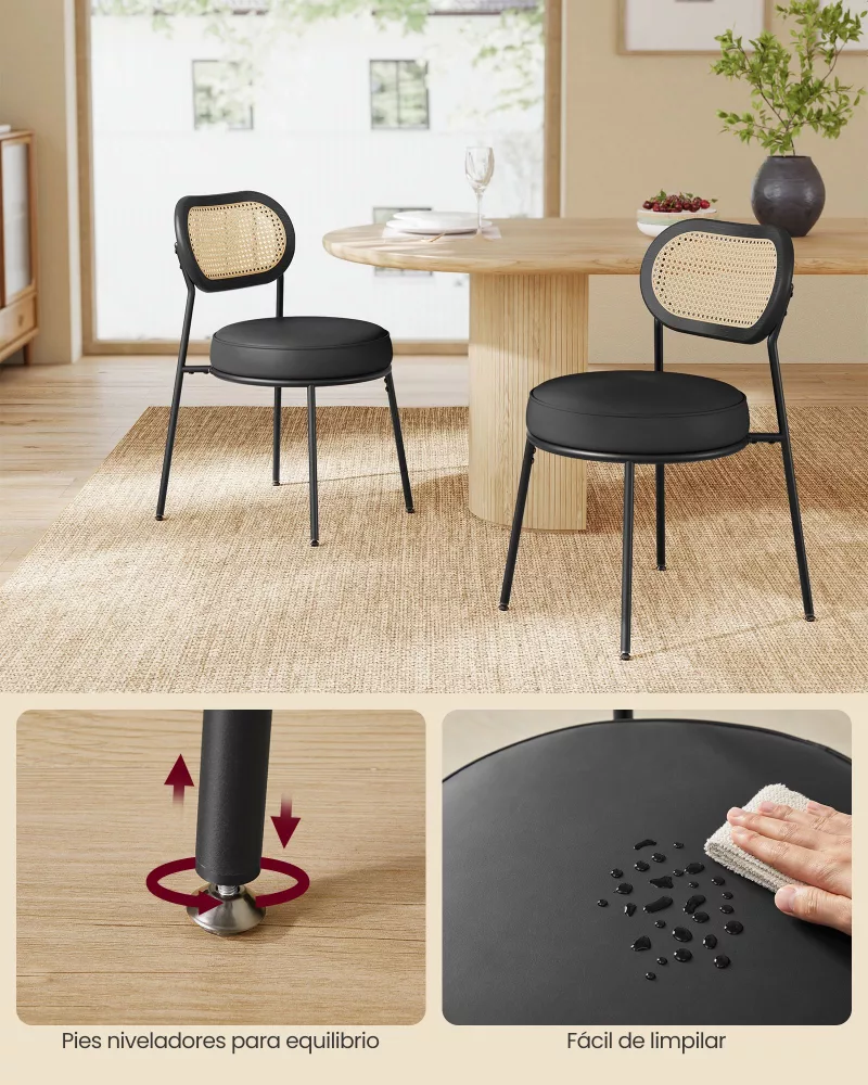 Juego de 2 Sillas de Comedor con Respaldo de Ratán Bobo PE Negro Tinta - Imagen 5