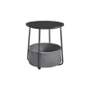 Mesa Auxiliar Redonda con Cesta de Tela Negro Ébano y Gris Pizarra
