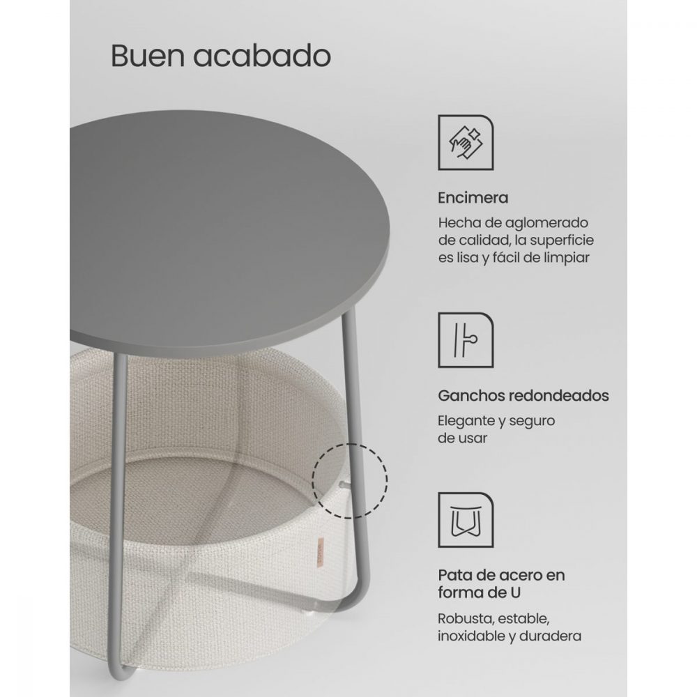 Mesa auxiliar redonda gris cemento y blanco nube - Imagen 3