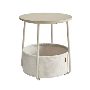 Mesa Auxiliar Redonda con Cesta de Tela Azul Polvo y Azul Pastel