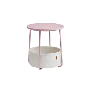 Mesa Lateral Redonda con Cesta de Tela
