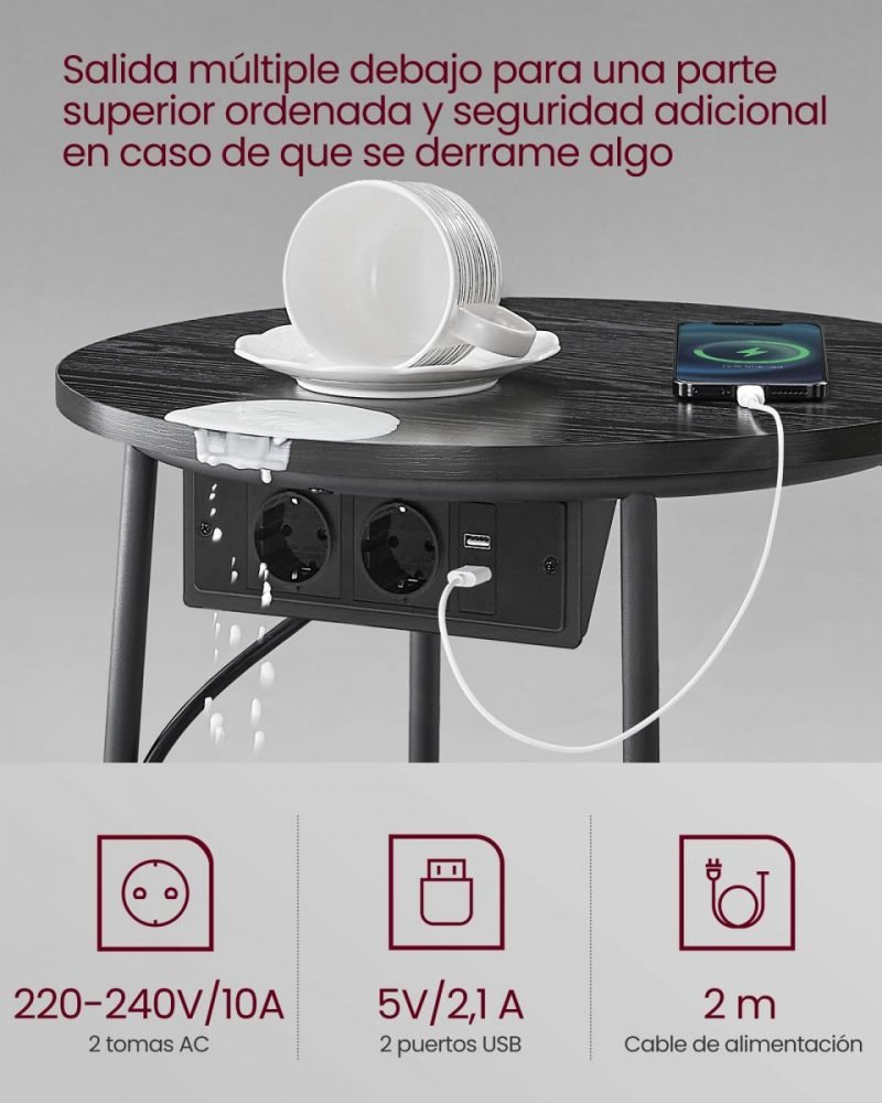 Mesa auxiliar tomas corriente negro y gris pizarra - Imagen 3