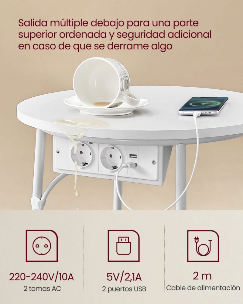 Mesa auxiliar tomas corriente blanco mate y camello - Imagen 3