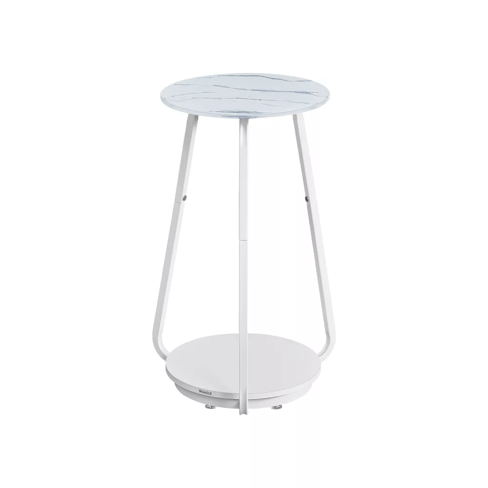 Mesa Auxiliar Redonda de 2 Niveles Blanco Mármol