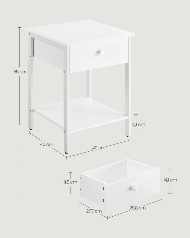 Mesita de noche con cajón y estante 40x40x55 cm blanco mate - Imagen 4