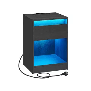 Mesita de Noche con Estación de Carga Negro Ceniza