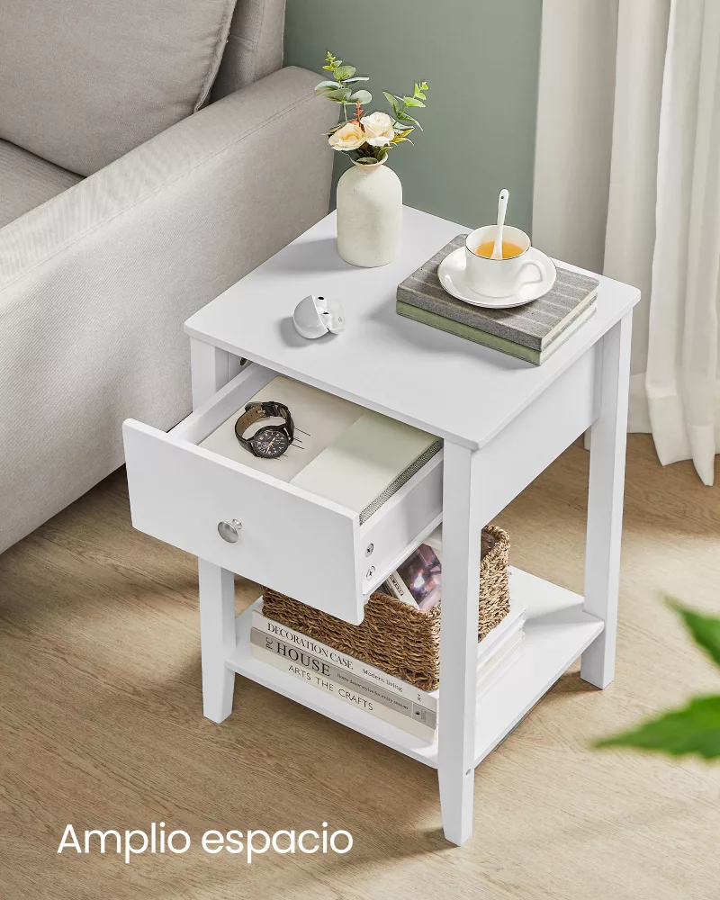Mesita de Noche de Bambú con Cajón Blanco Nube - Imagen 2