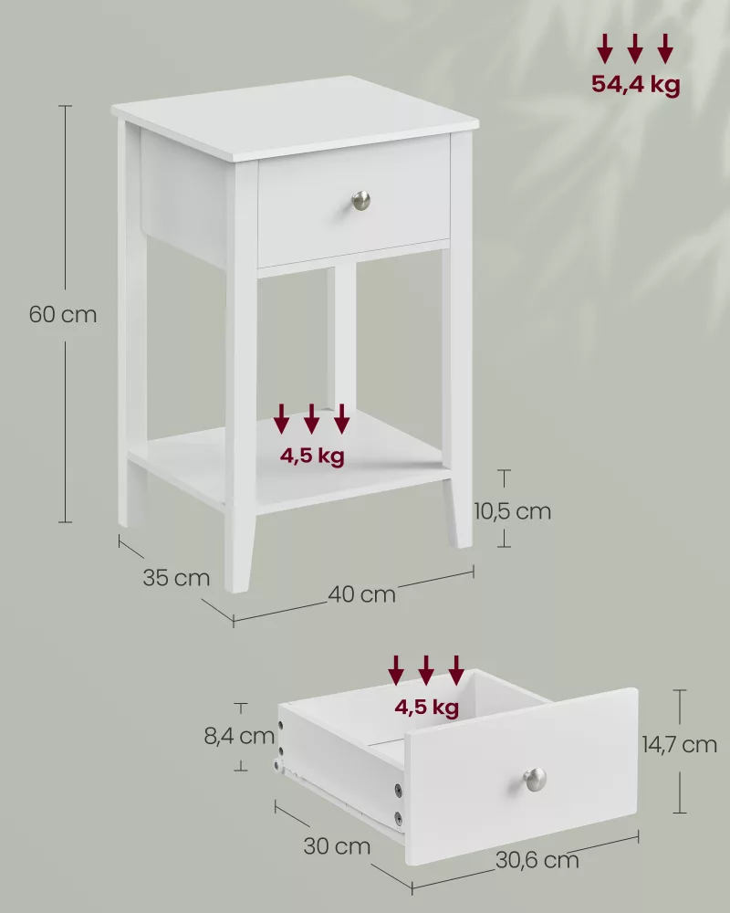 Mesita de Noche de Bambú con Cajón Blanco Nube - Imagen 6