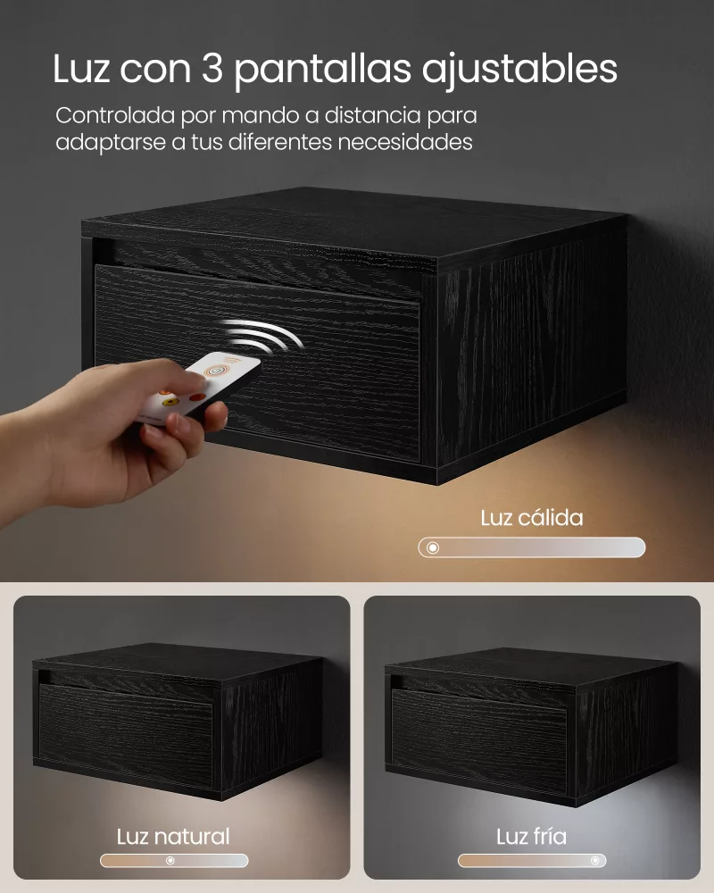 Mesita de Noche Colgante 35 x 40 x 18 cm Negro Ébano - Imagen 4