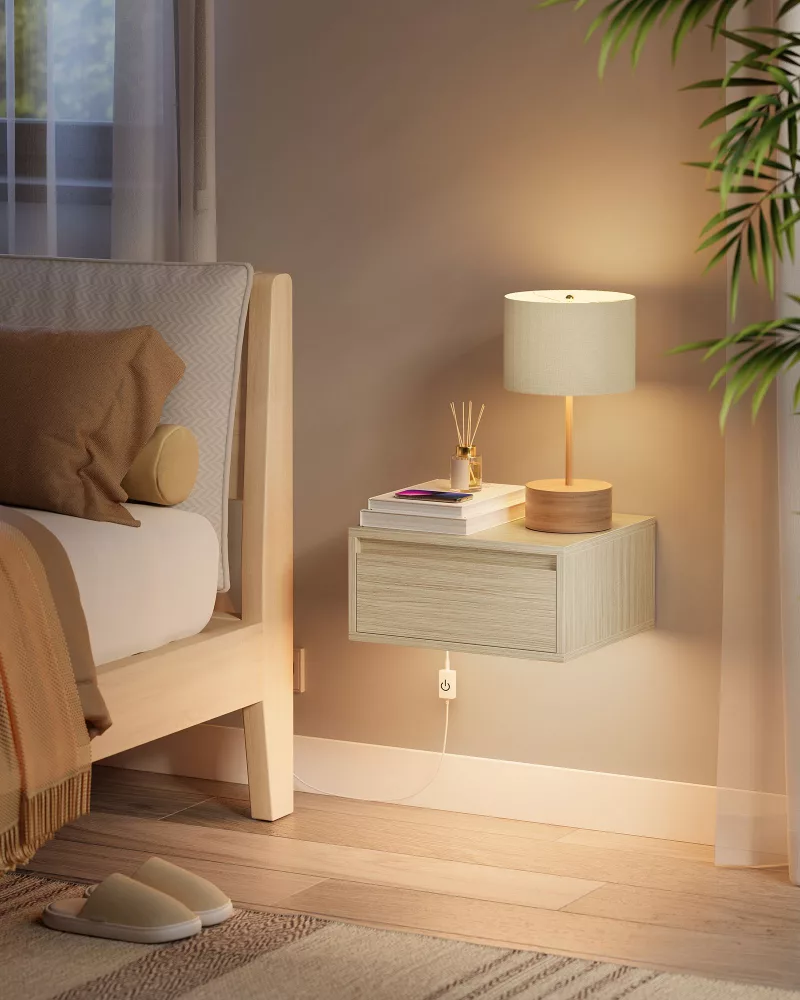 Juego de 2 Mesitas de Noche Colgante 35 x 40 x 18 cm Beige Natural - Imagen 2