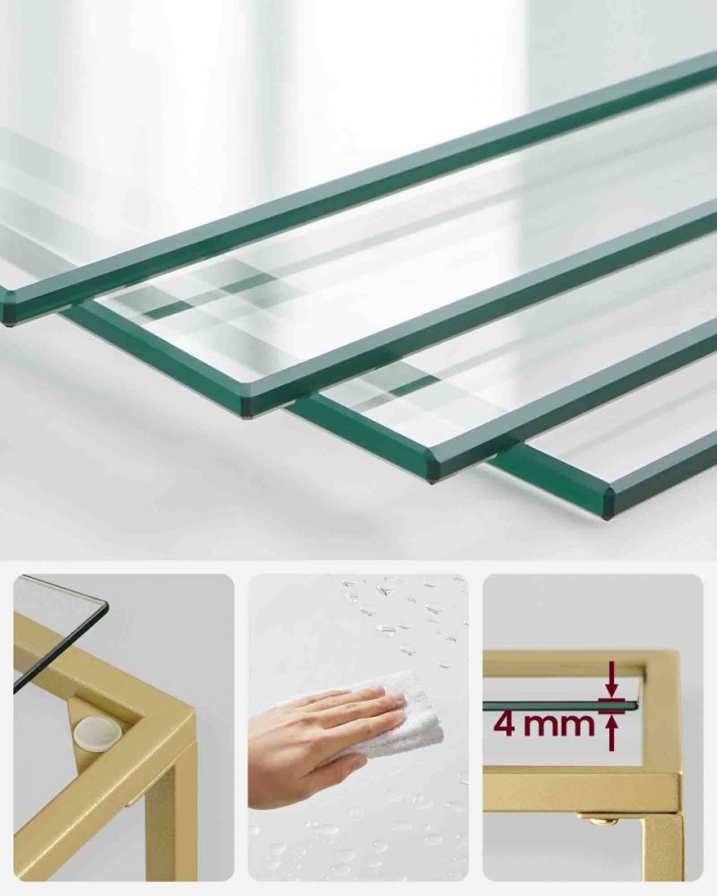 Estantería de almacenamiento de vidrio, 4 niveles, dorado - Imagen 4