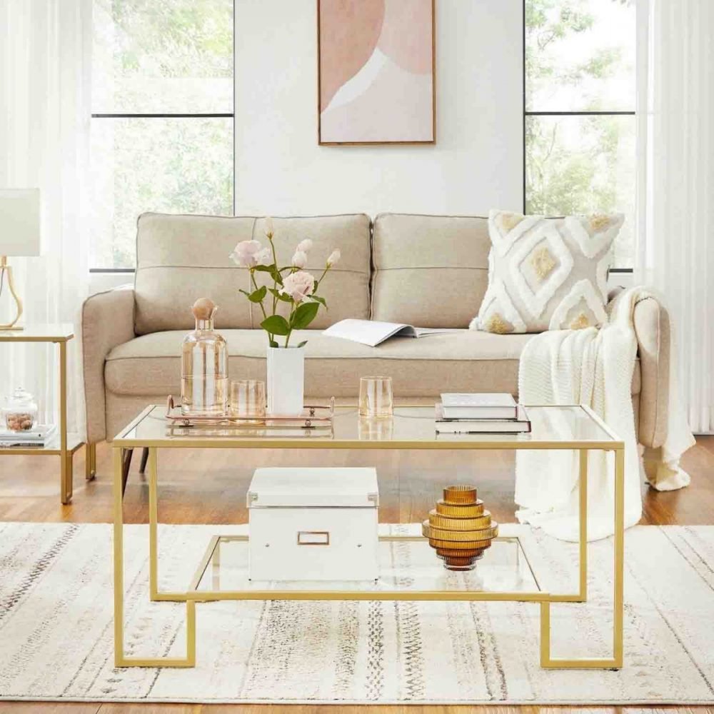 Mesa de centro de vidrio con almacenamiento, salón - Imagen 3
