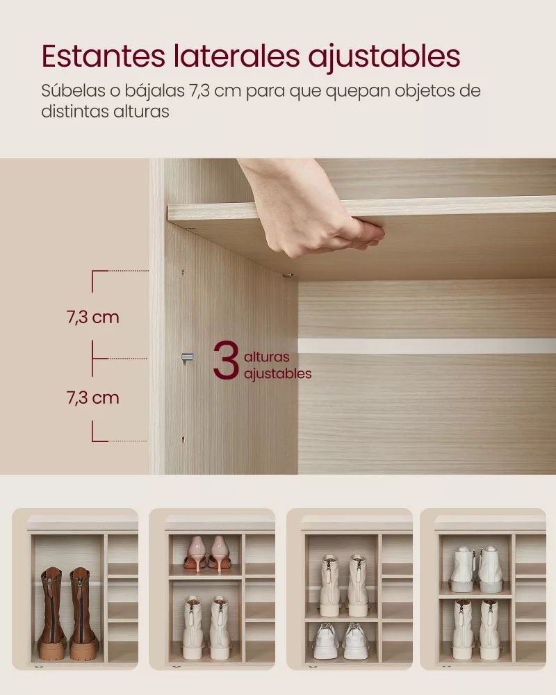 Banco Zapatero Estantes Ajustables 30,3 x 104 x 48 cm Beige Natural - Imagen 4
