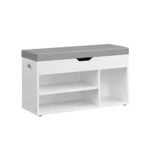 Banco Zapatero con Cojín Estantes Blanco Nube y Gris Paloma