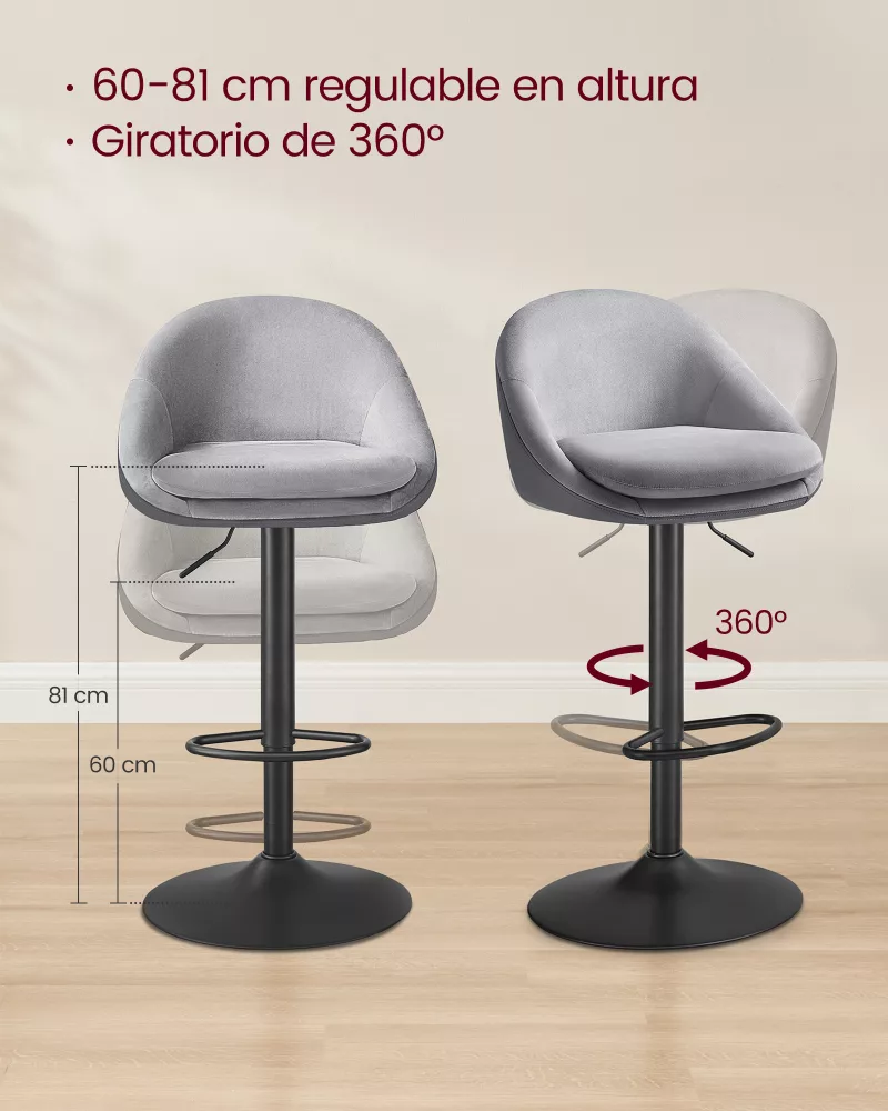 Taburete de Bar Juego de 4 Gris Paloma - Imagen 3