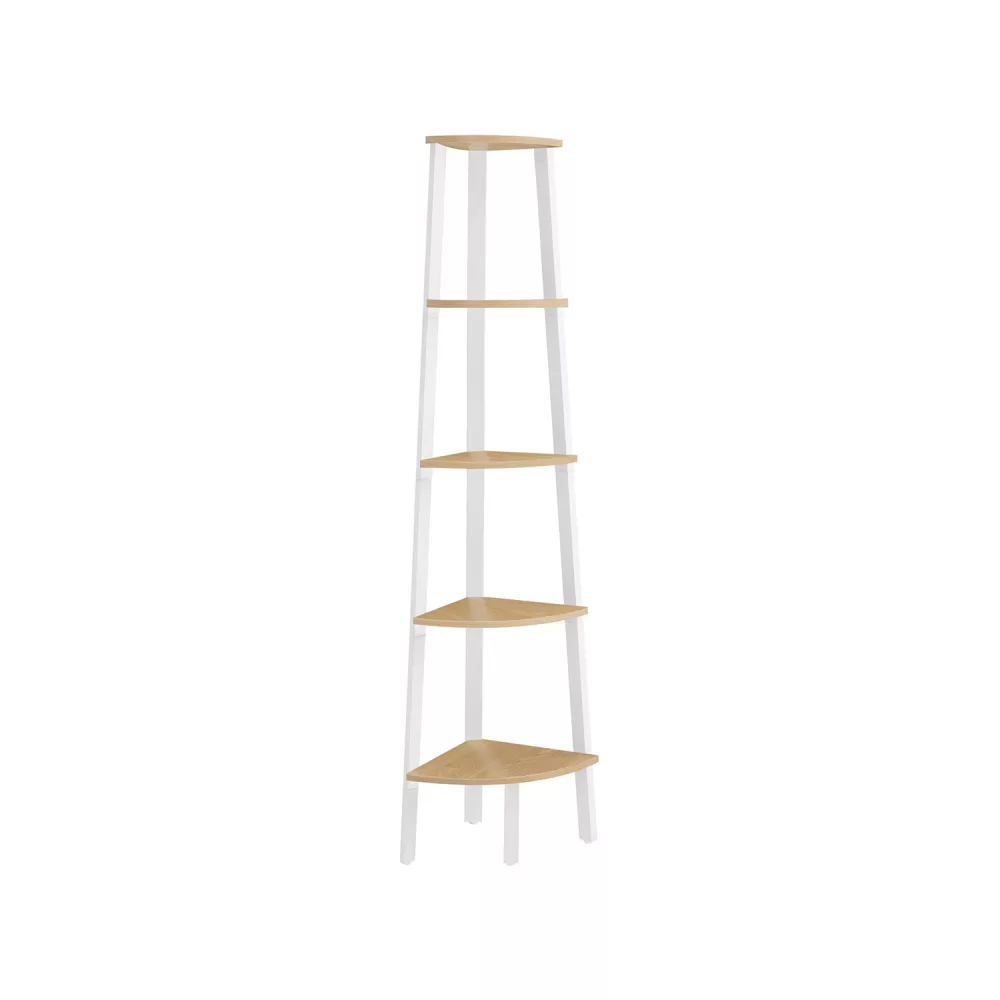 Estantería de Esquina con 5 Estantes Roble Natural y Blanco Mate