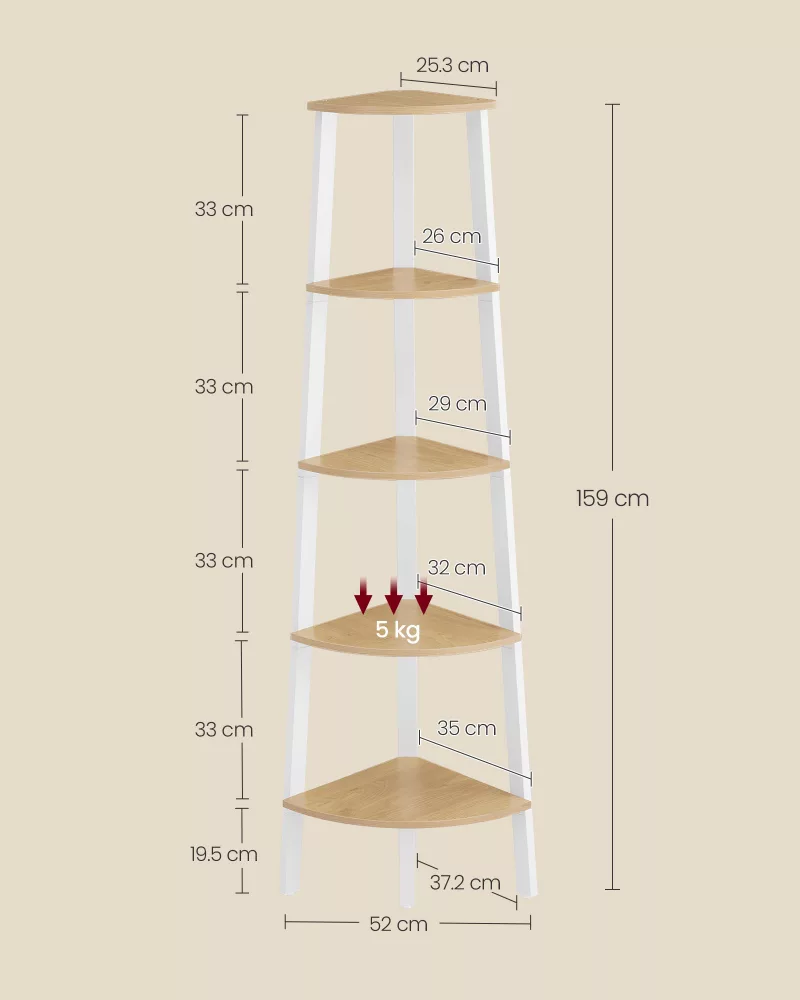 Estantería de Esquina con 5 Estantes Roble Natural y Blanco Mate - Imagen 6