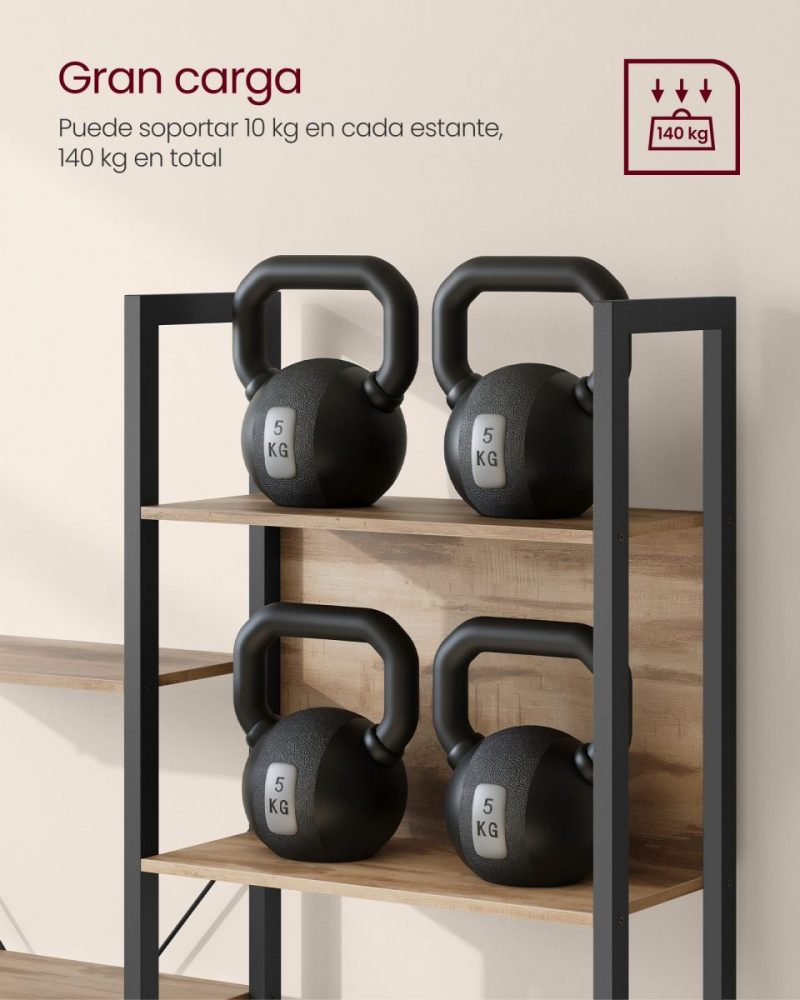 Librería 14 estantes marrón camello y negro - Imagen 2