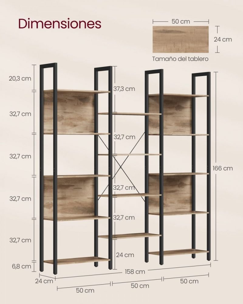 Librería 14 estantes marrón camello y negro - Imagen 6