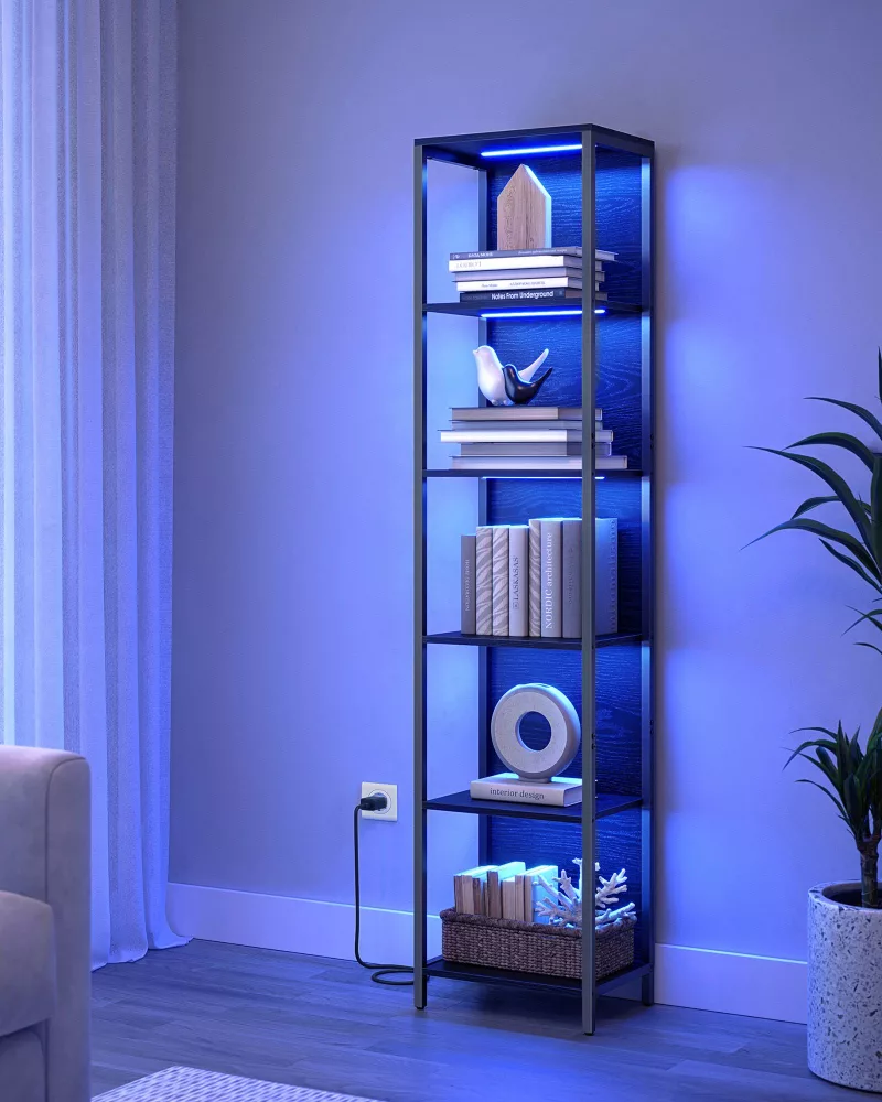 Estantería de 6 Niveles con Luz LED 30,3x40x178,6 cm Negro Ébano - Imagen 2