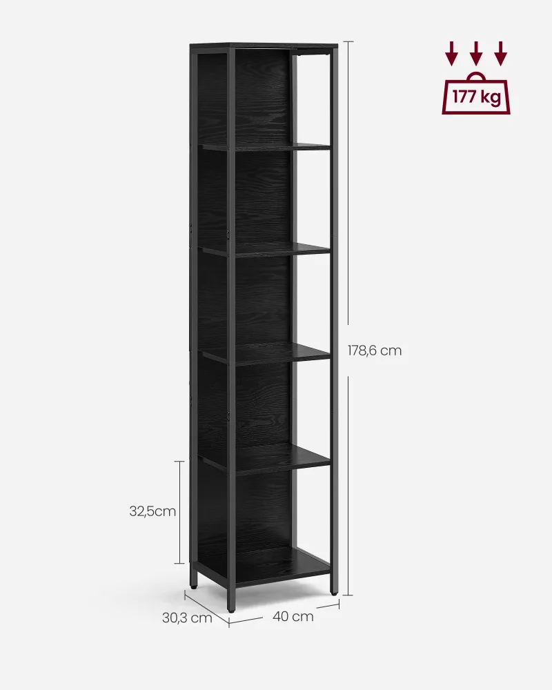 Estantería de 6 Niveles con Luz LED 30,3x40x178,6 cm Negro Ébano - Imagen 7