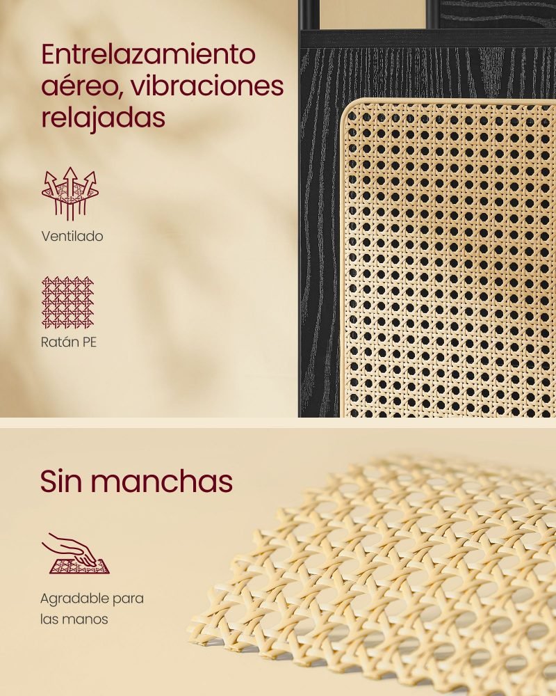 Librería de 6 niveles con puerta de ratán, estilo boho - Imagen 4