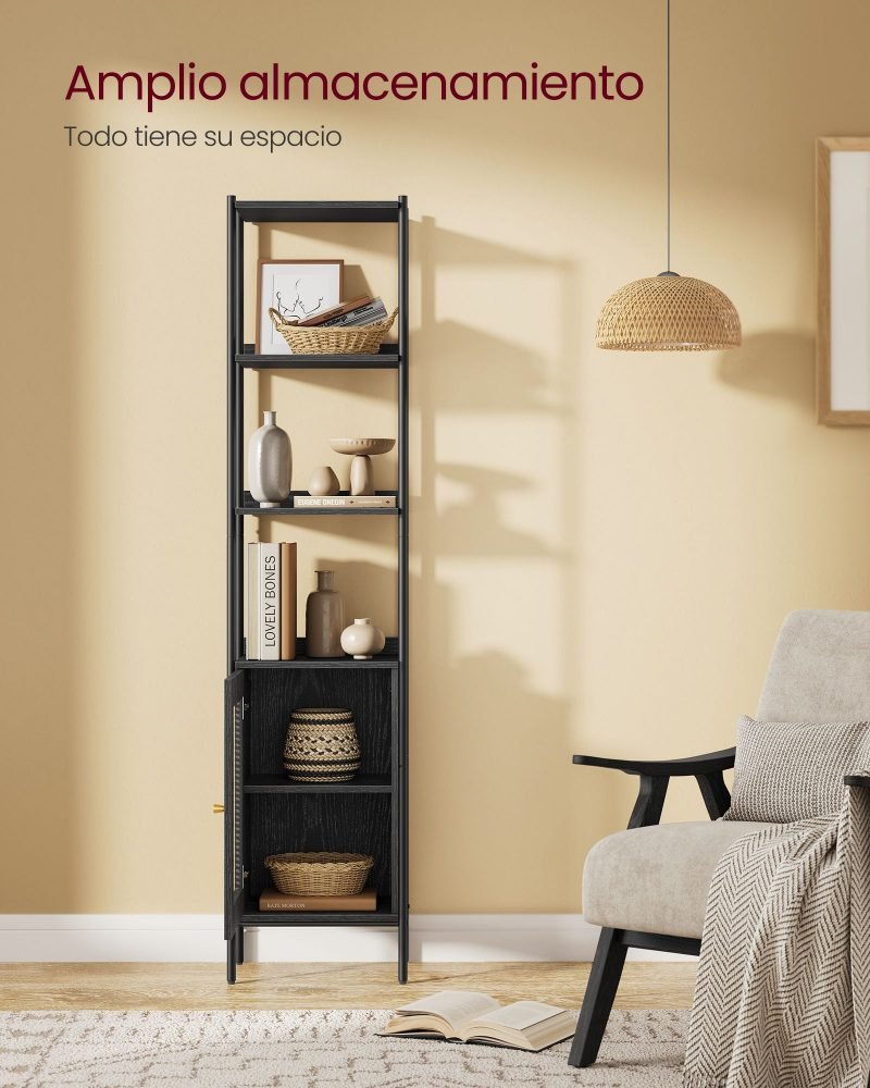 Librería de 6 niveles con puerta de ratán, estilo boho - Imagen 5
