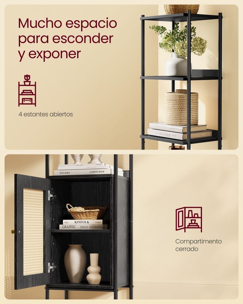Librería de 6 niveles con puerta de ratán, estilo boho - Imagen 6