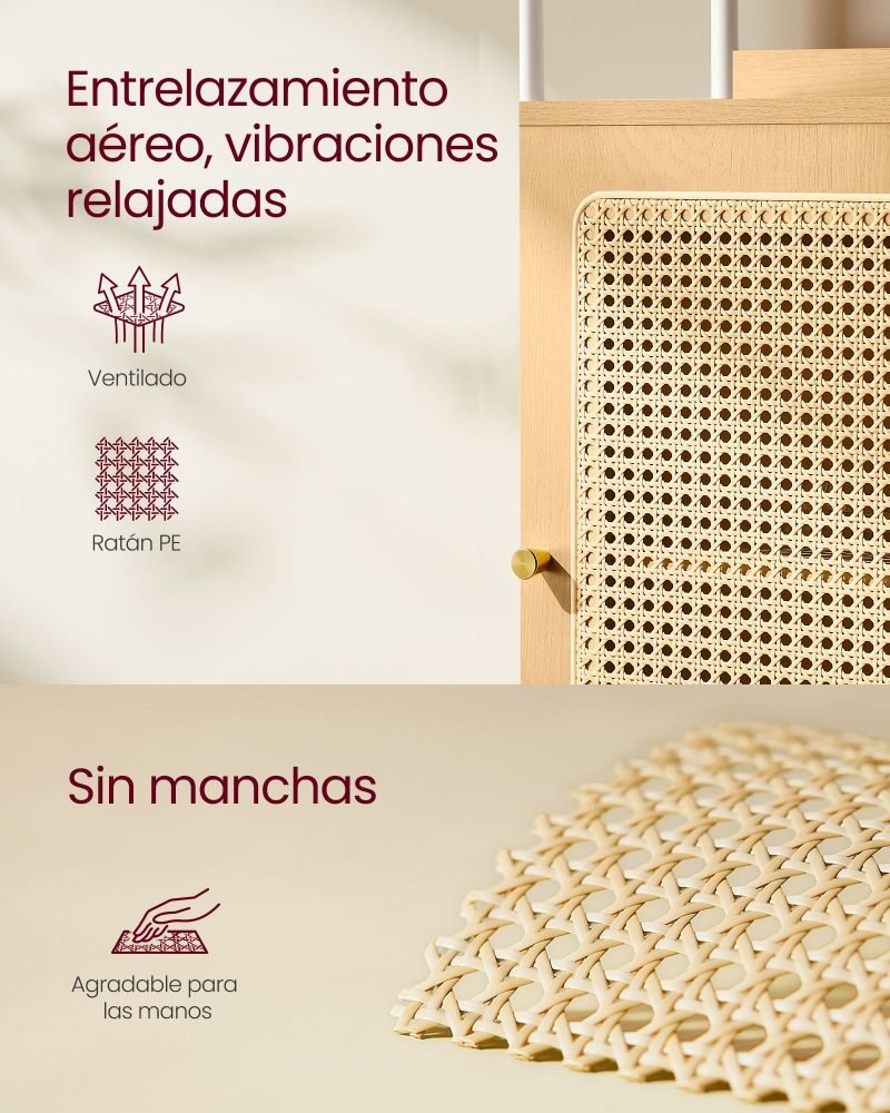 Librería de 6 niveles de ratán beige roble y blanco perla - Imagen 3