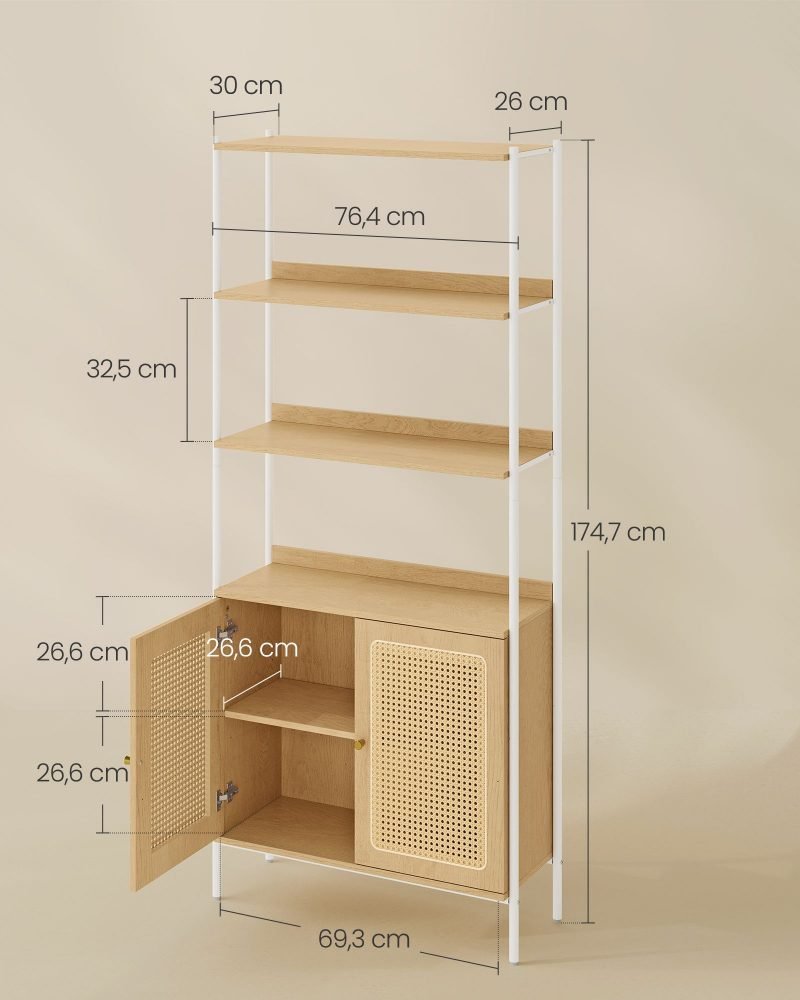 Librería de 6 niveles de ratán beige roble y blanco perla - Imagen 6