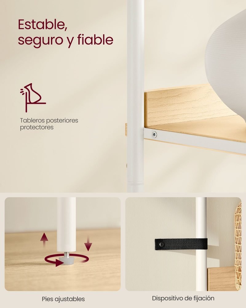 Librería de 6 niveles de ratán beige roble y blanco perla - Imagen 7