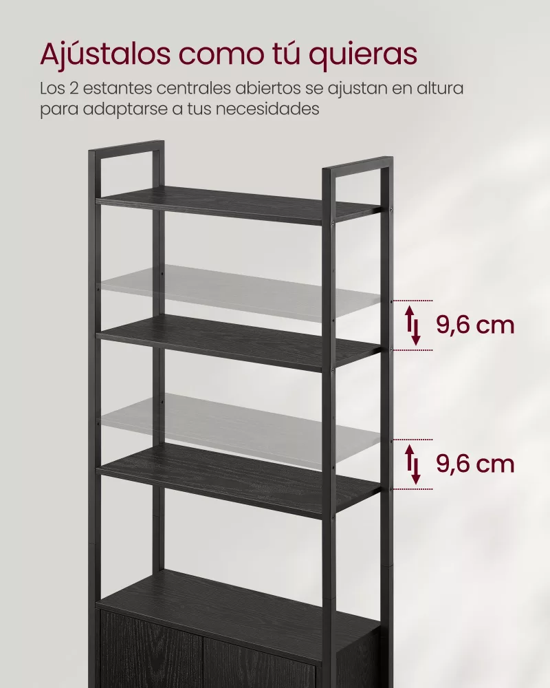 Librería de 6 Niveles 24 x 60 x 159,5 cm Negro Ébano y Negro Tinta - Imagen 4