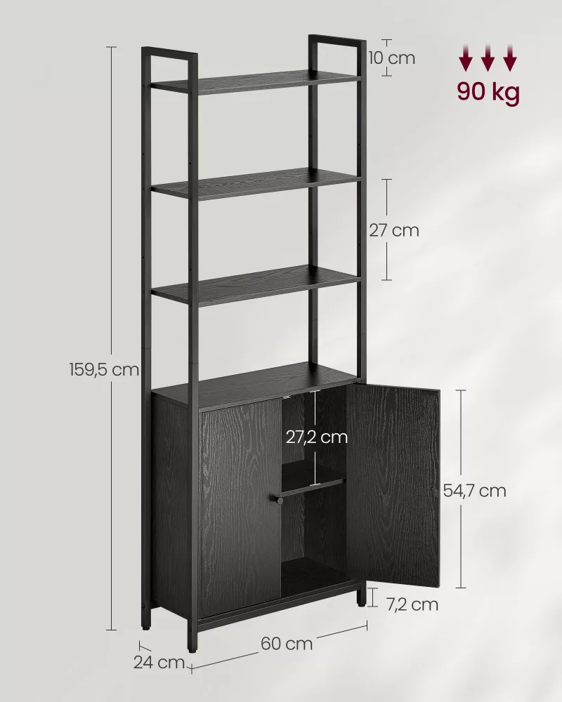 Librería de 6 Niveles 24 x 60 x 159,5 cm Negro Ébano y Negro Tinta - Imagen 5