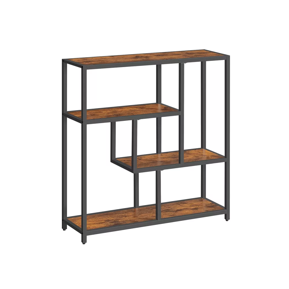 Librería de 4 Niveles 30x100x104 cm Marrón Rústico y Negro Tinta