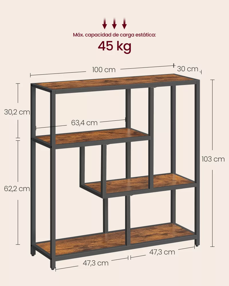 Librería de 4 Niveles 30x100x104 cm Marrón Rústico y Negro Tinta - Imagen 6