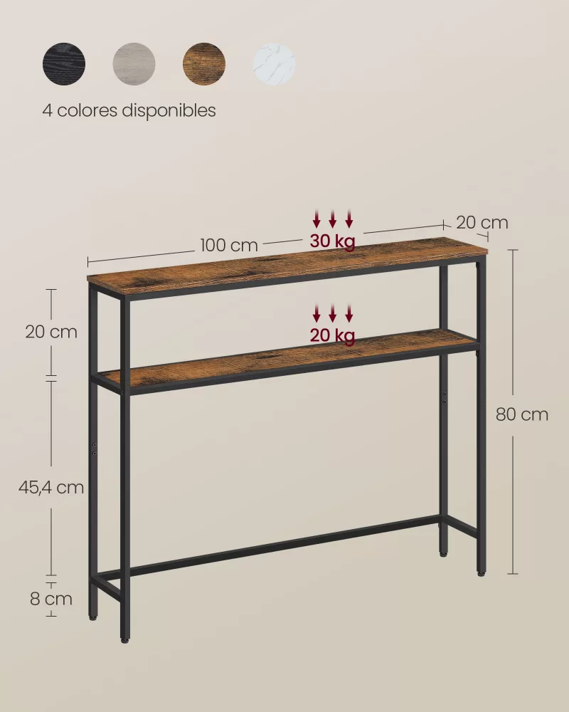 Mesa de Consola 20 x 100 x 80 cm Marrón Rústico y Negro Tinta - Imagen 6
