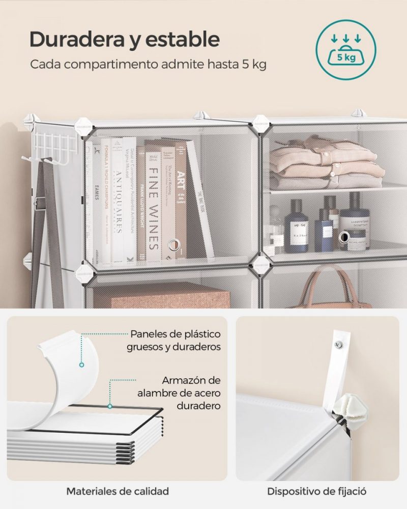 Mueble zapatero plástico 12 compartimentos 30x40x30 cm blanco - Imagen 3