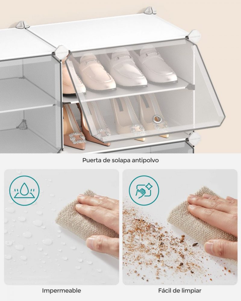 Mueble zapatero plástico 12 compartimentos 30x40x30 cm blanco - Imagen 5