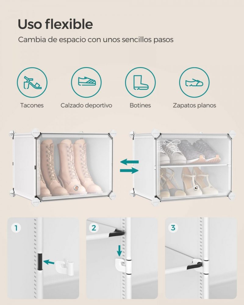 Mueble zapatero plástico 12 compartimentos 30x40x30 cm blanco - Imagen 6