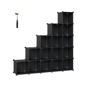 Estantería modular de plástico pp, 16 cubos, negro