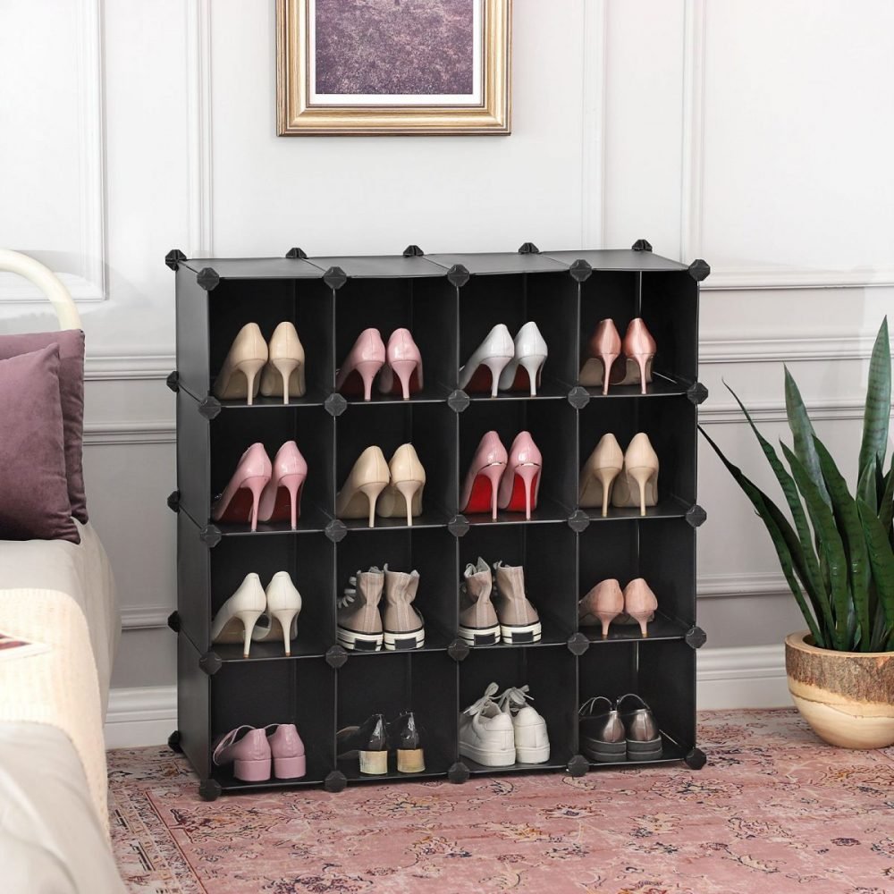 Estantería modular de plástico, 16 cubos, negro - Imagen 2