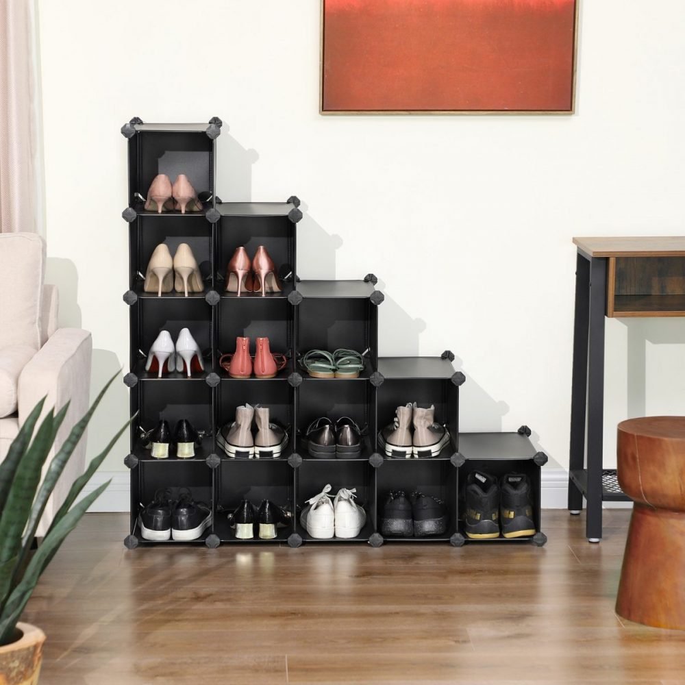 Estantería modular de plástico, 16 cubos, negro - Imagen 3