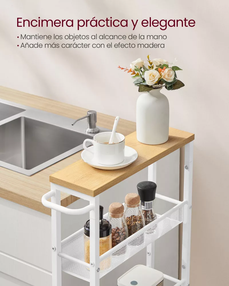 Carro de 5 Niveles con Ruedas13 x 45,4 x 99,6 cm Beige Roble y Blanco - Imagen 4