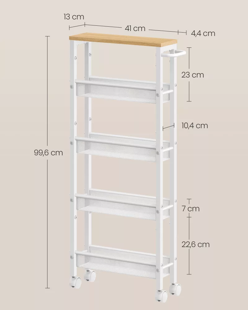 Carro de 5 Niveles con Ruedas13 x 45,4 x 99,6 cm Beige Roble y Blanco - Imagen 6