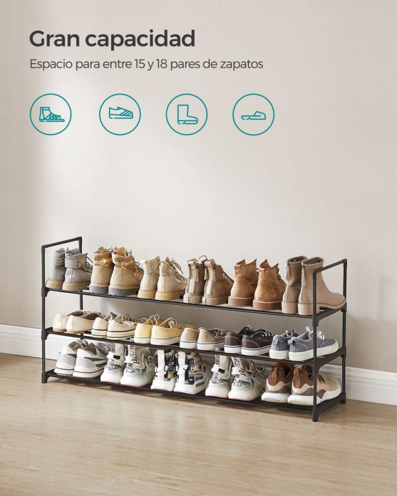 Zapatero de 2 niveles, metálico, negro - Imagen 2