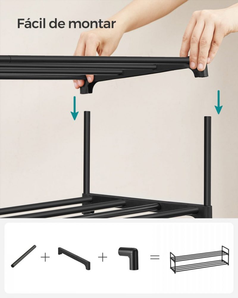 Zapatero de 2 niveles, metálico, negro - Imagen 4