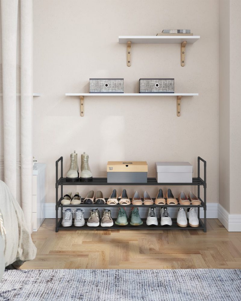 Zapatero de 2 niveles, metálico, negro - Imagen 6